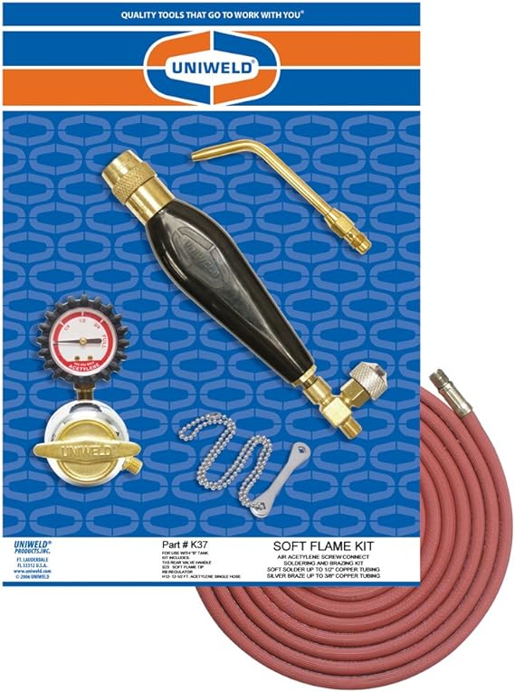 Uniweld K37 Air/Acetylene Soft Flame Kit for B Tank with TH3 Handle and S23 Screw Connect Tip