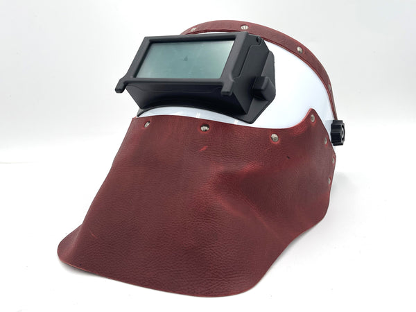 ***IN STOCK*** Outlaw Leather - Welding Hood - White Hood w/ Maroon Leather