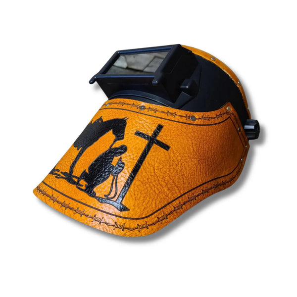 ***IN STOCK*** Outlaw Leather - Welding Hood - Praying Cowboy - Tan