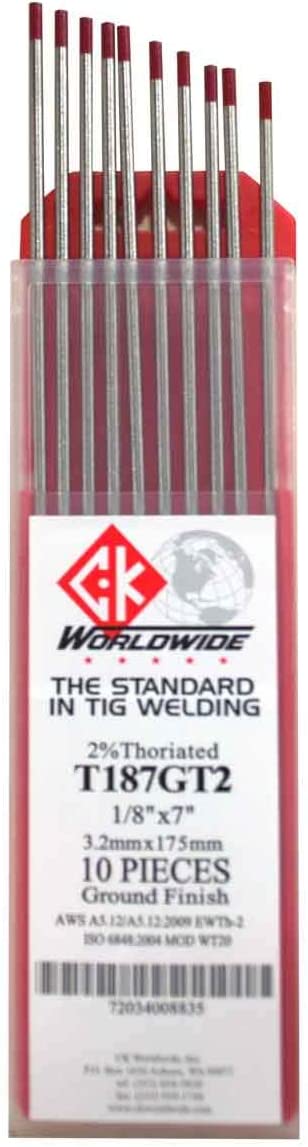 CK WORLDWIDE T187GT2 2% Thoriated Tungsten Electrode 1/8" X 7", 10 pack