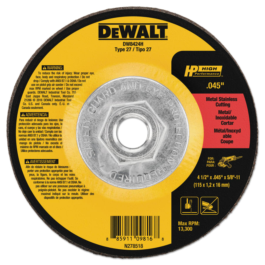 DeWalt Metal Cuttiing Wheel  4-1/2 in dia, 7/8 in Arbor