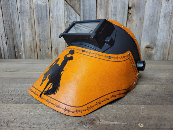 ***IN STOCK*** Outlaw Leather Welding Hood - Bucking Cowboy - Tan