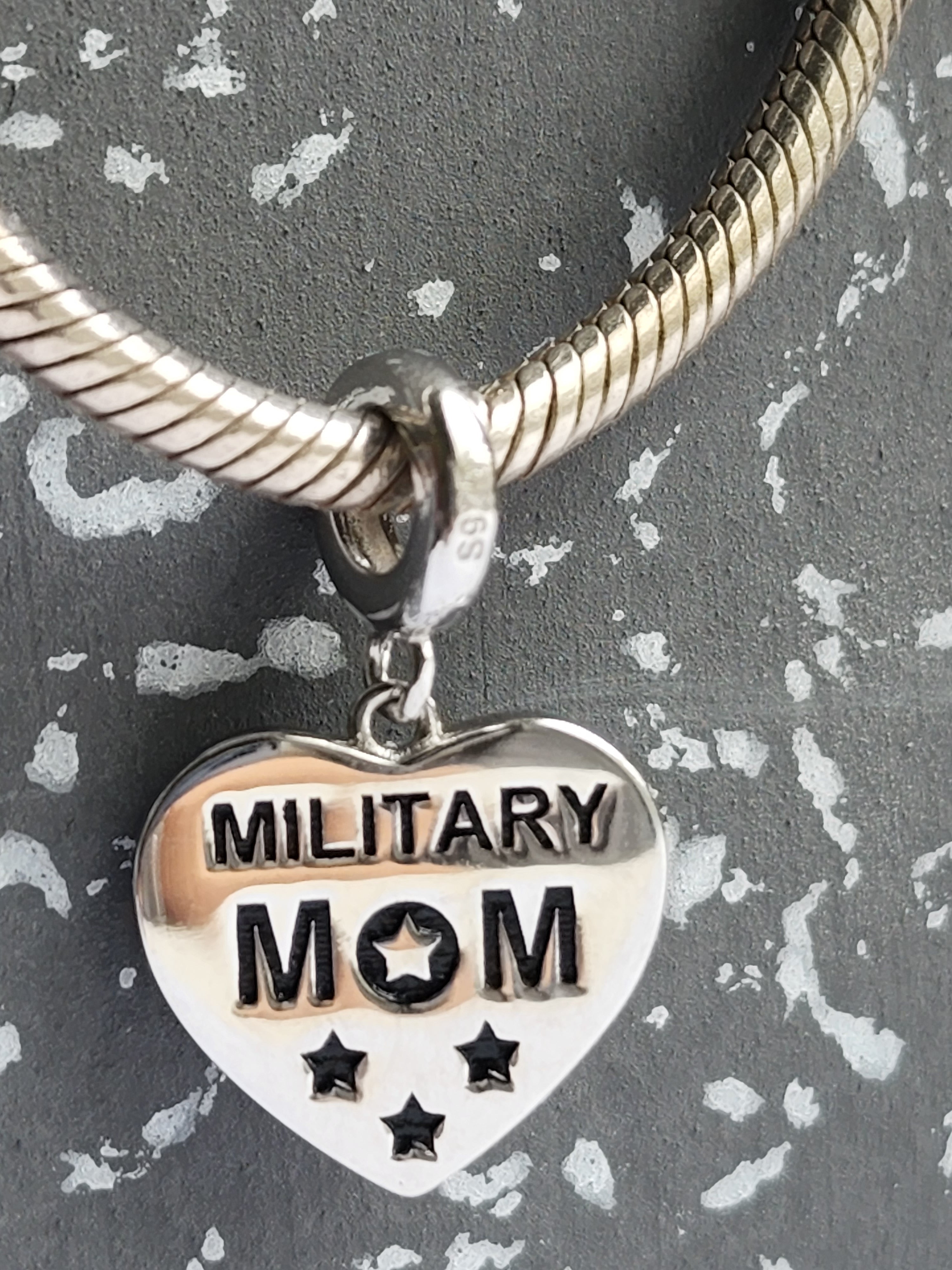 Sterling Silver Military Mom Heart Charm