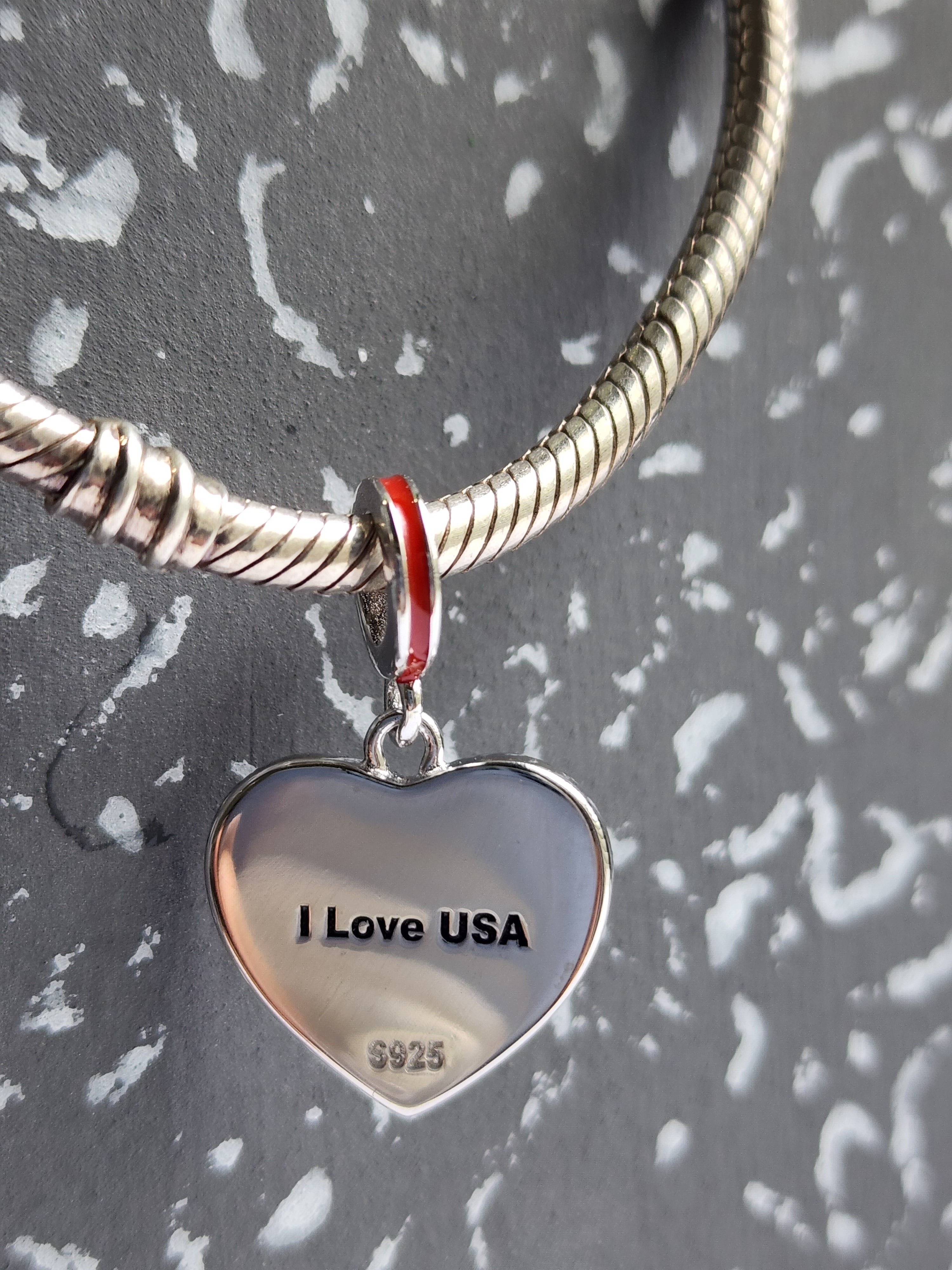 Sterling Silver I Love USA Heart Charm