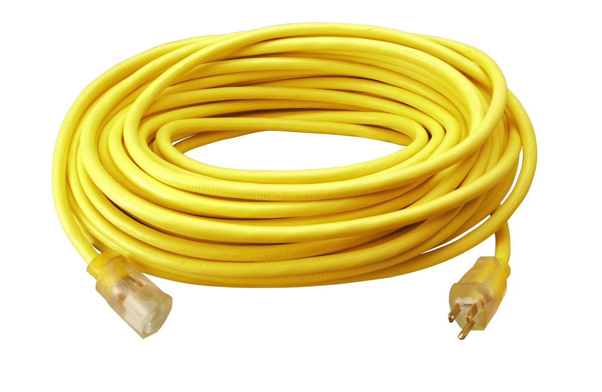 SOUTHWIRE, 12/3 SJTW 50' YELLOW OUTDOOR EXTENSION CORD WITH POWER LIGHTINDICATOR