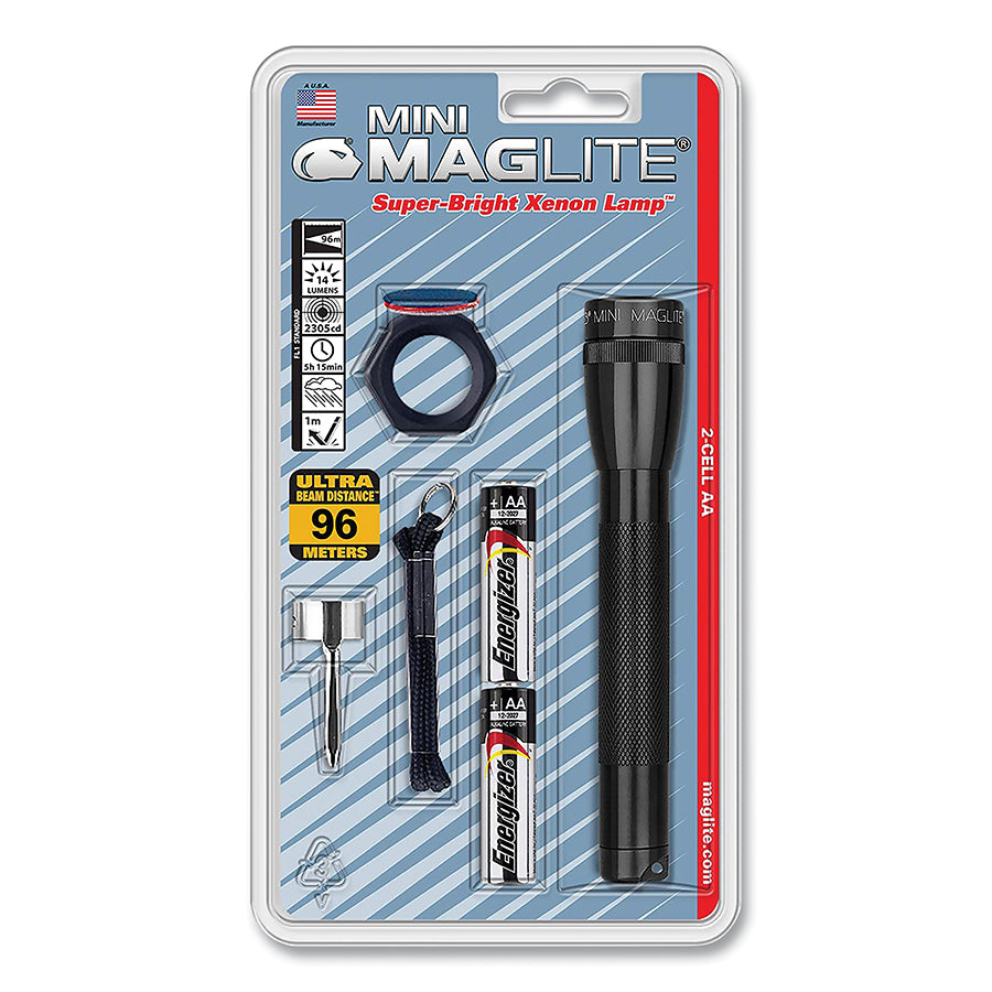 Mini Maglite AA Flashlights, 2 AA, 14 Lumens, Black, Combo Pack