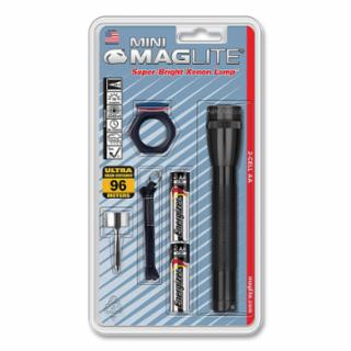 Mini Maglite® AA Flashlight, 2 AA, 14 Lumens, Black, Combo Pack