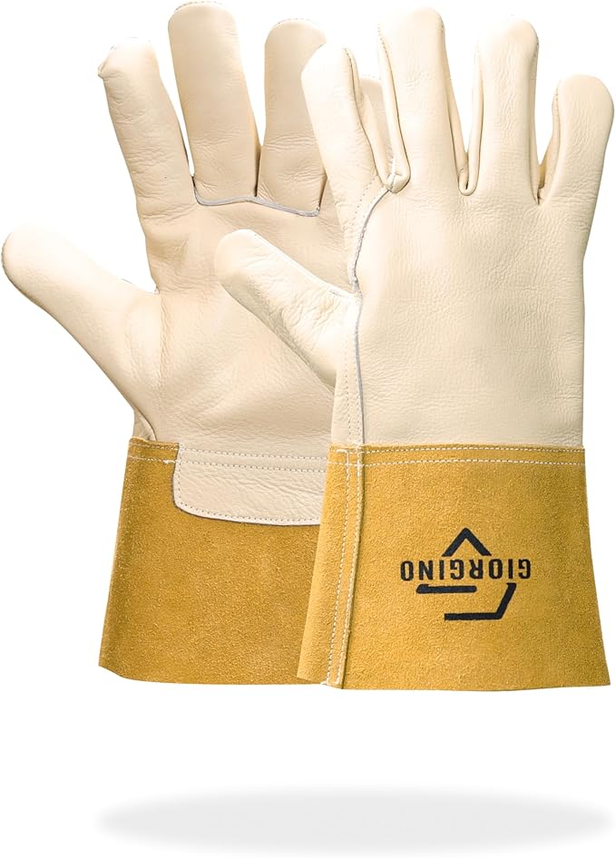 Giorgino Premium Welding Gloves, Cow Leather Palm, Heat Resistant, Heavy Duty, 4-Inch Cow Split Cuff Large
