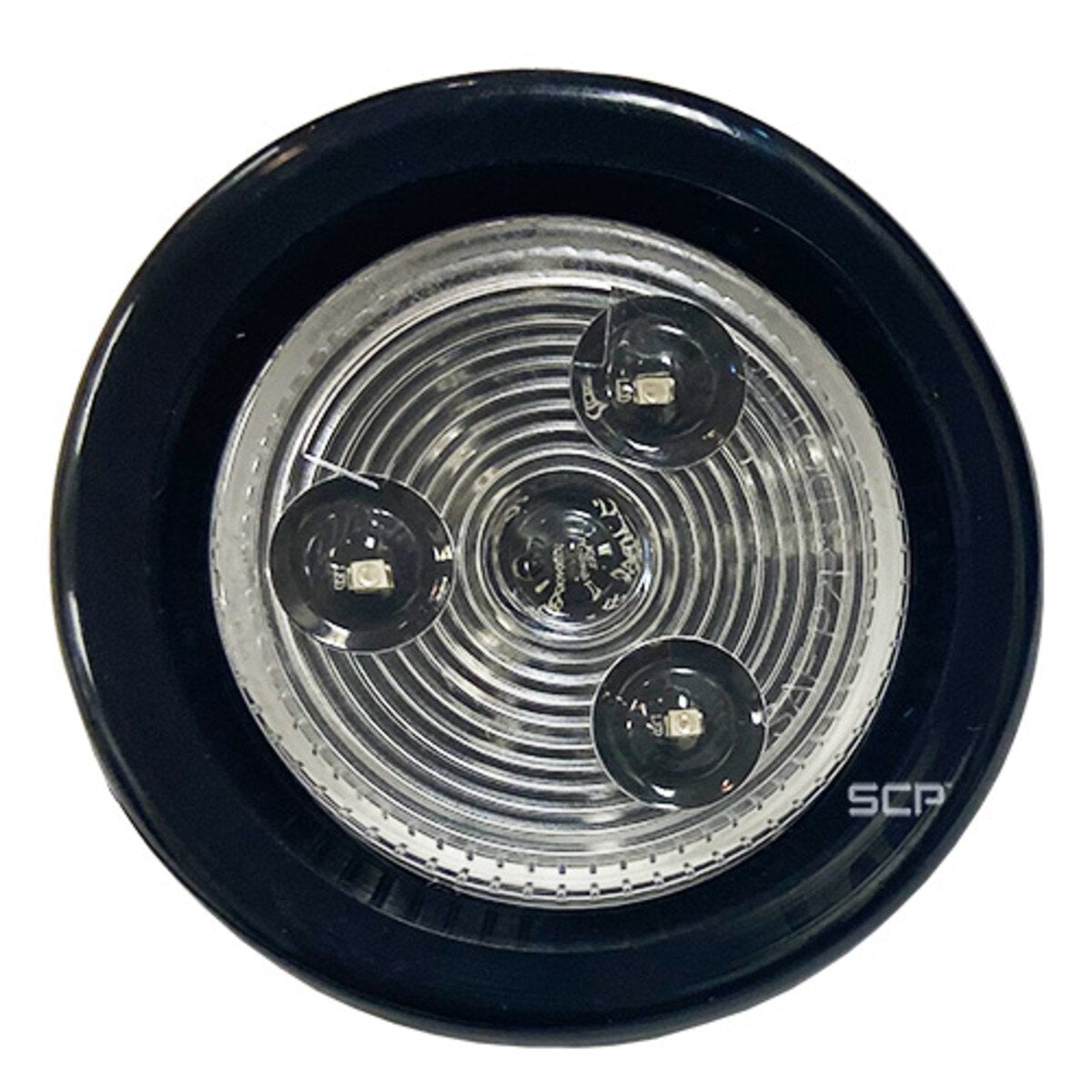 Trailer Light - 2" Round Marker Light - Clear Lens/ 3 Amber LEDS - Grommet & Plug