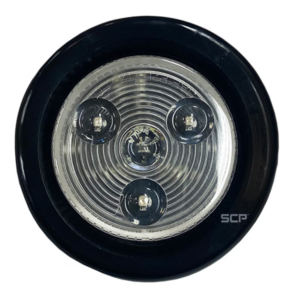 Trailer Light - 2" Round Marker Light - Clear Lens/ 3 Red LEDS - Grommet & Plug