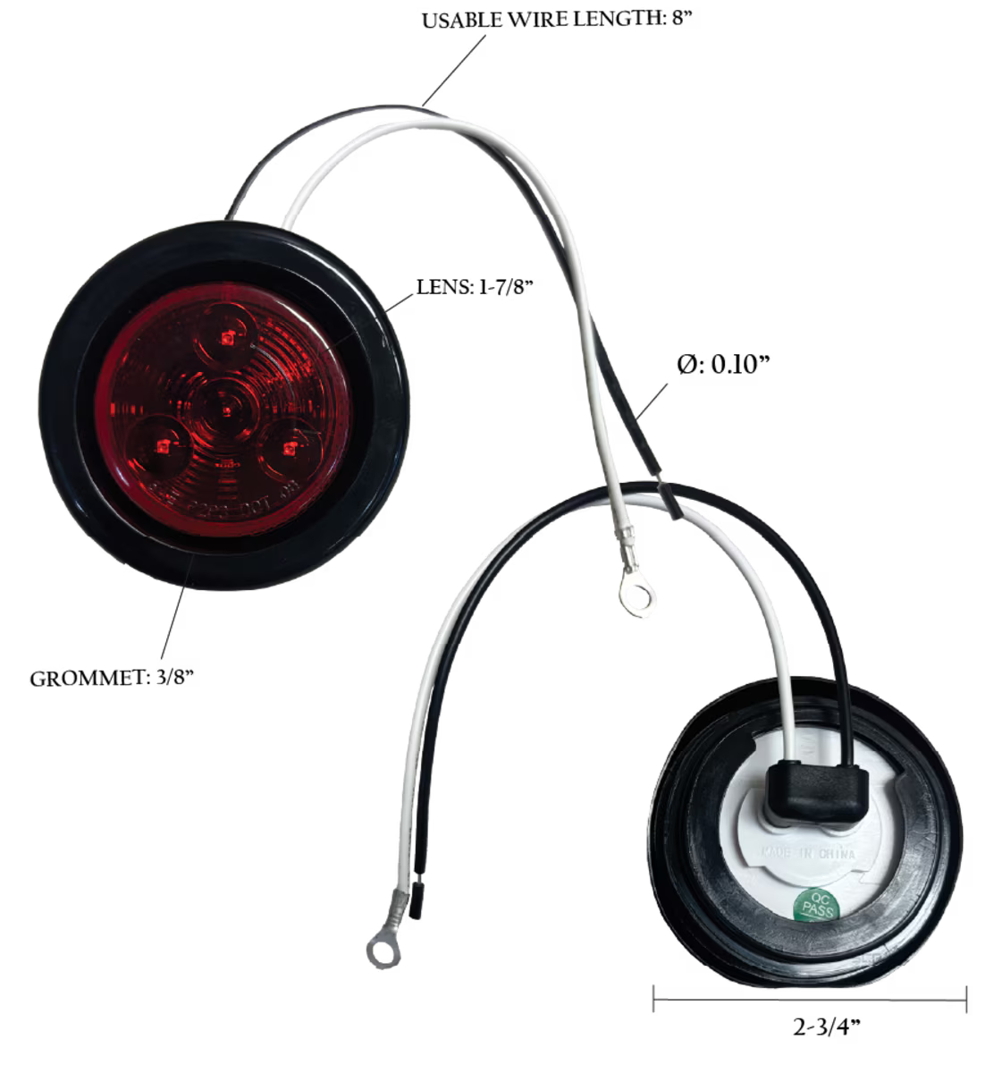 2" Round Marker Light Dark Red Lens / 3 Red Lens - Grommet & Plug