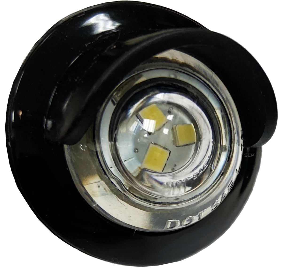 3/4" Round Marker/License Plate Light - Clear Lens/3 White LEDS - Shielded Grommet/Bare End 6" - Snap & Lock