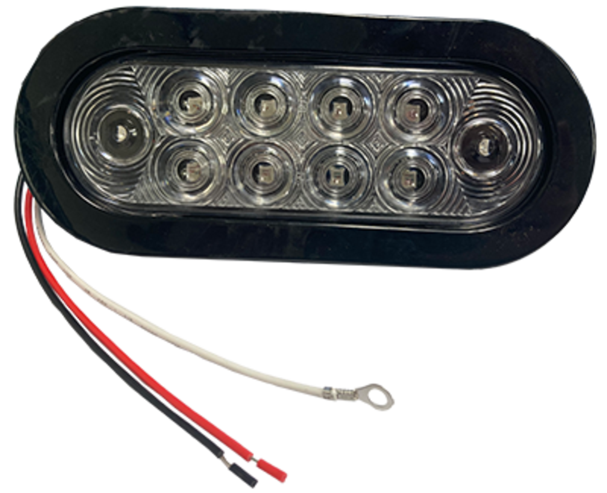 6" Oval, Stop/Turn/Tail Light, Clear Lens/10 Red LEDS - Grommet & Plug