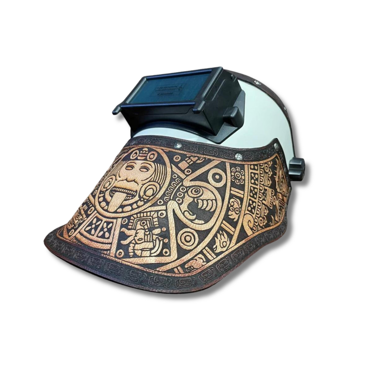 Outlaw Leather Welding Hood Aztec Calendar Natural