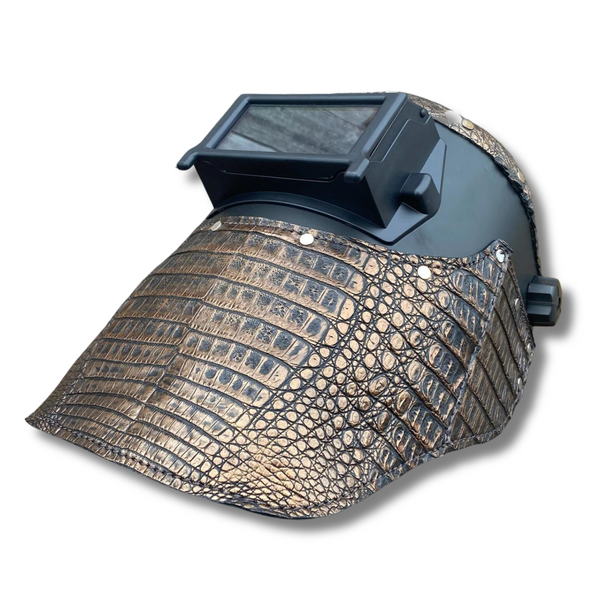 Outlaw Leather - Welding Hood - Chocolate Caiman with Copper Accents Outlaw Leather - Welding Hood - Chocolate Caiman with Copper Accents