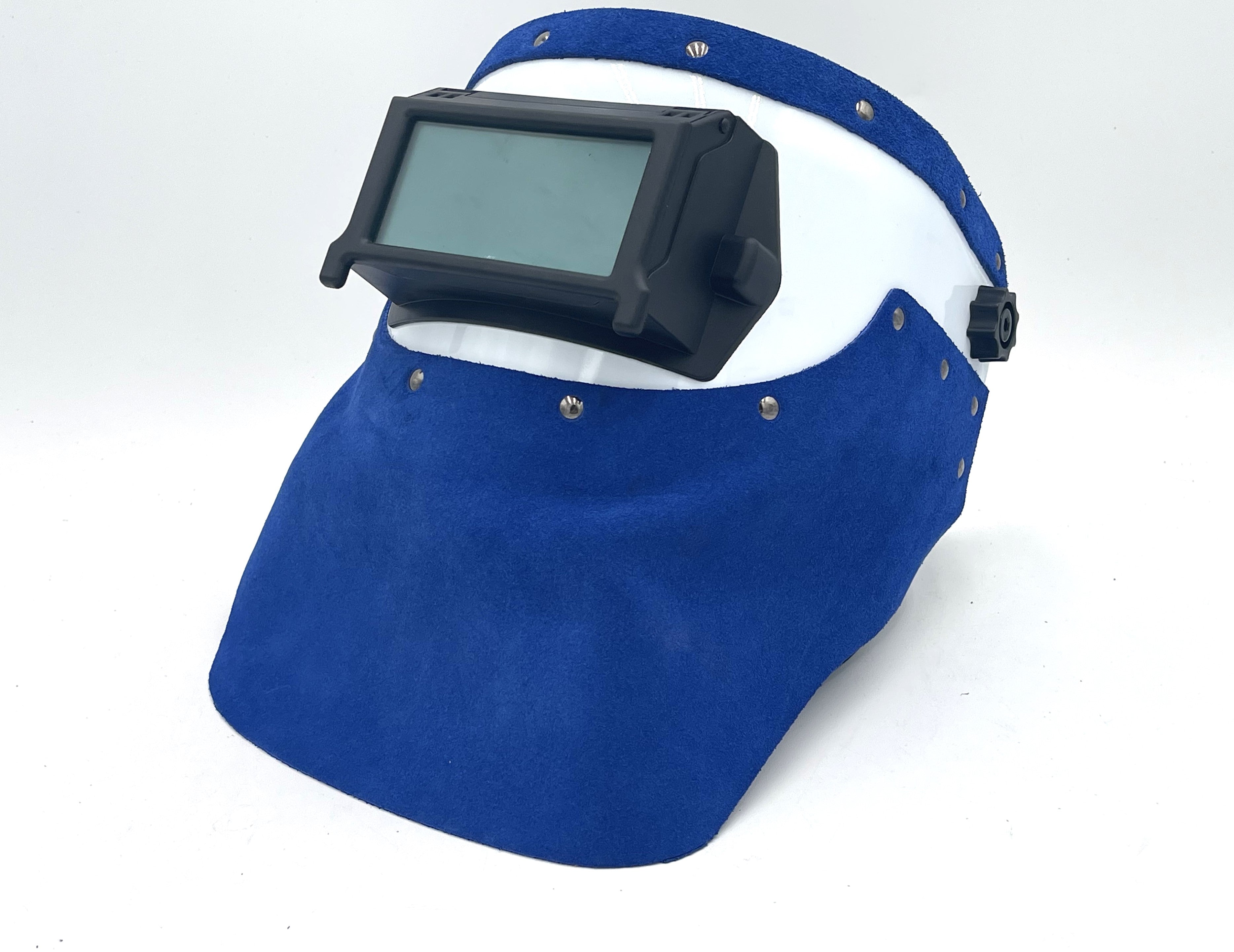 ***IN STOCK*** Outlaw Leather - Welding Hood - White Hood w/ Royal Blue Suede