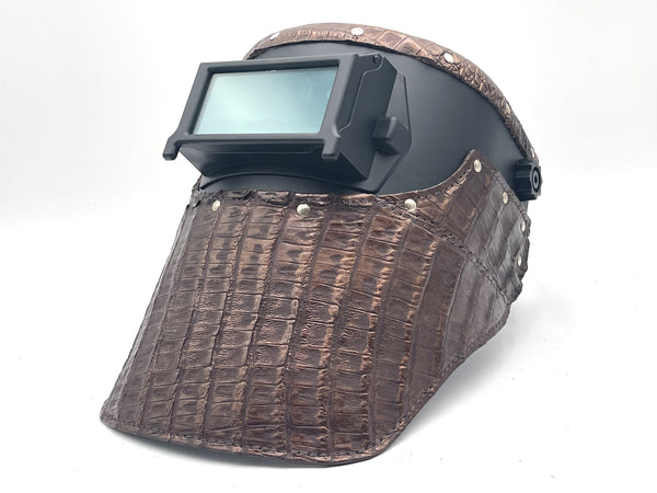 ***IN STOCK*** Outlaw Leather - Welding Hood - Chocolate Caiman with Copper Accents