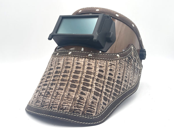 ***IN STOCK*** Outlaw Leather - Welding Hood - Peanut Caiman with Brown Border Leather with Brown Hood