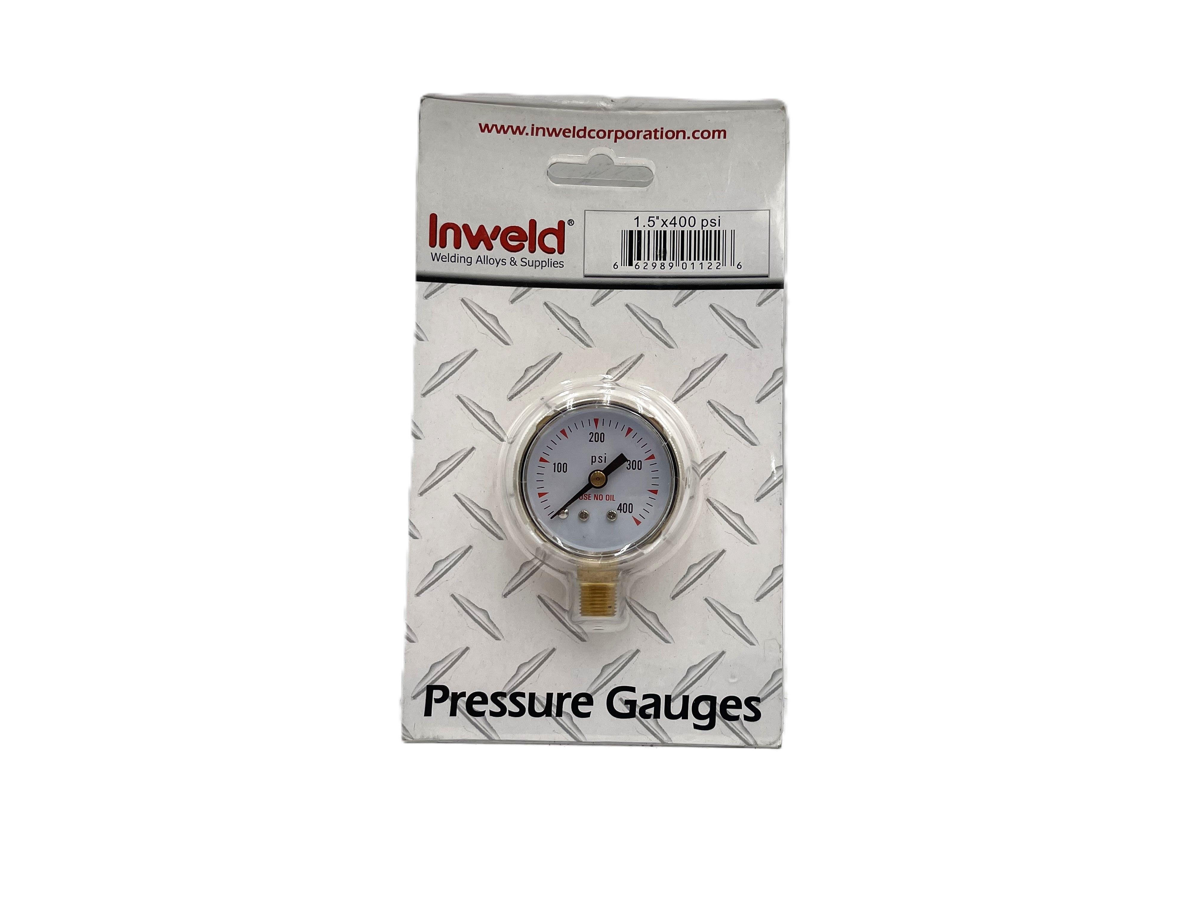 INWELD - 1.5" Pressure Gauge, 0–400 PSI, Brass Case, Bottom Mount