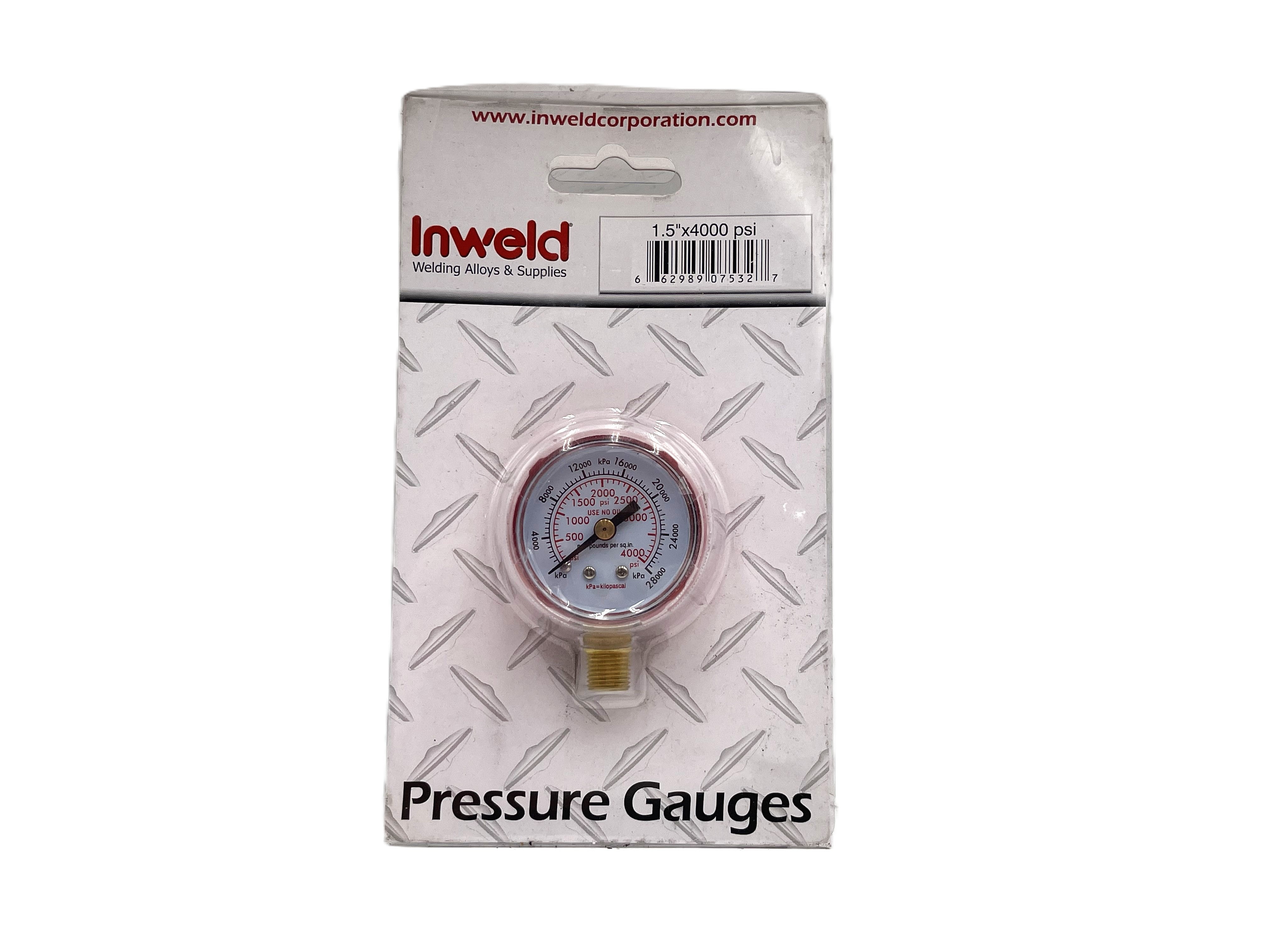 INWELD – 1.5" Pressure Gauge, 0–4000 PSI, Brass Case, Bottom Mount (1/8")