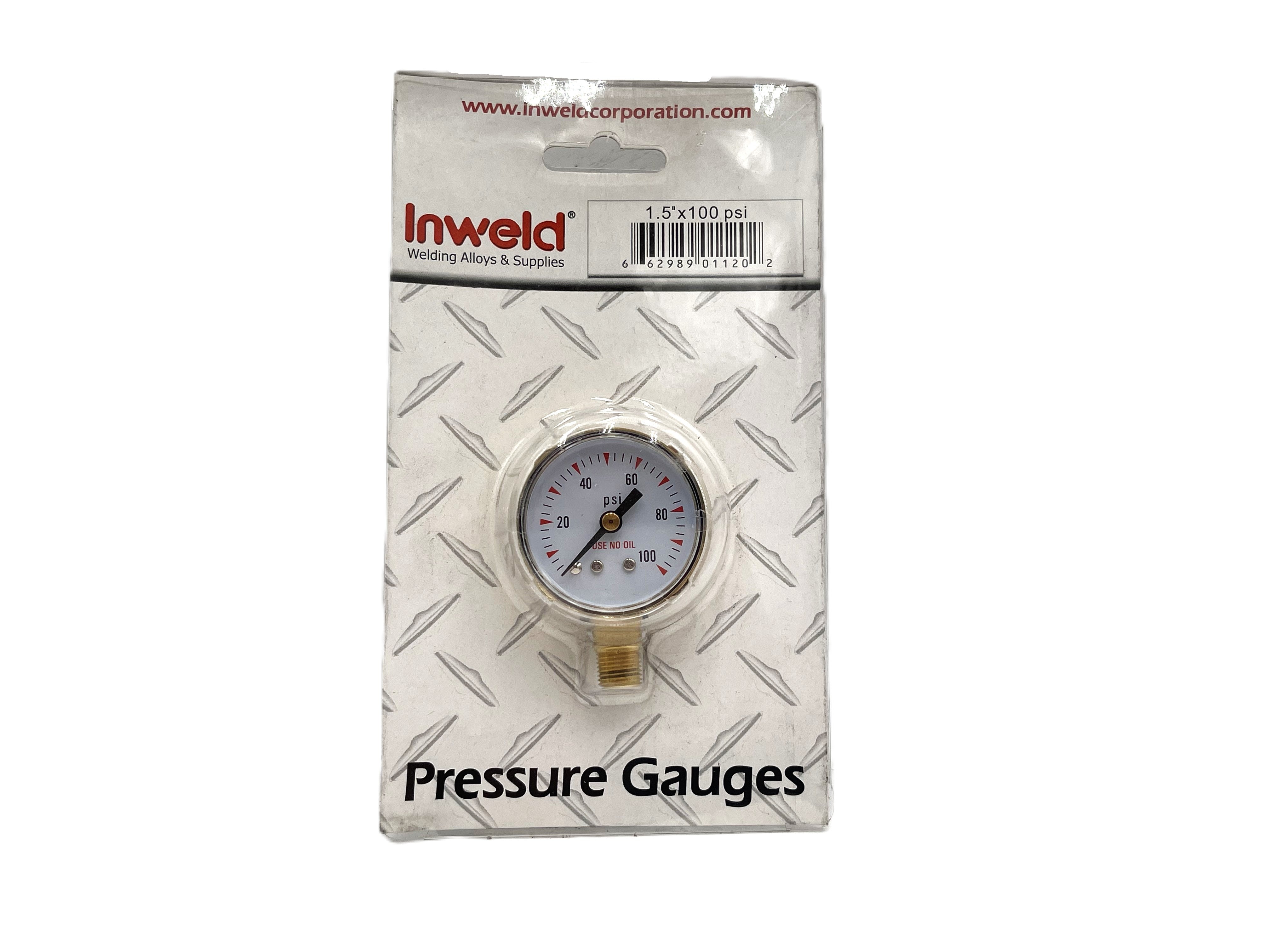 INWELD – 1.5" Pressure Gauge, 0–100 PSI, Brass Case, Bottom Mount (1/8")