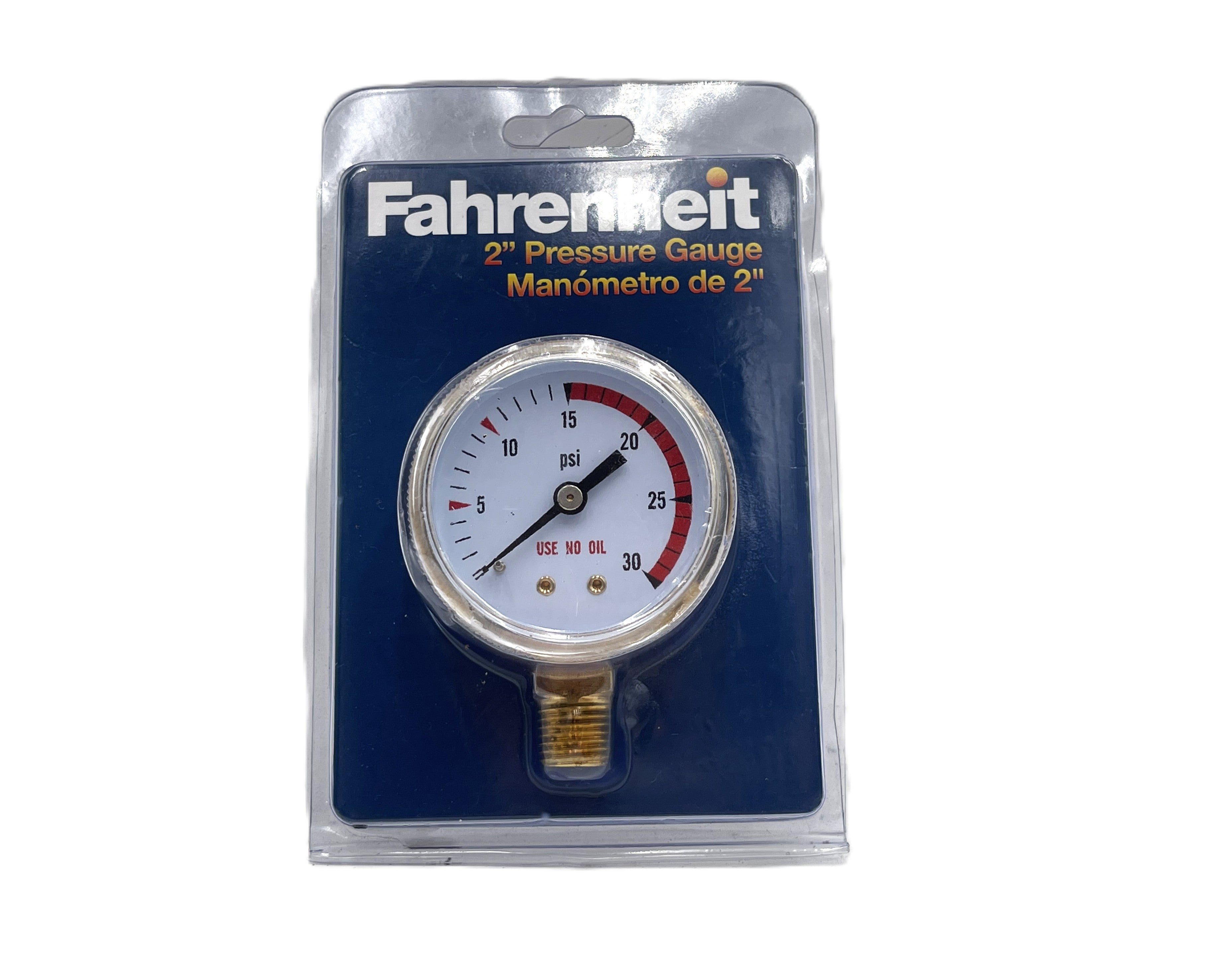 INWELD - Pessure Gauge, 0–30 PSI, Red Line, Brass Case, Bottom Mount (1/4")