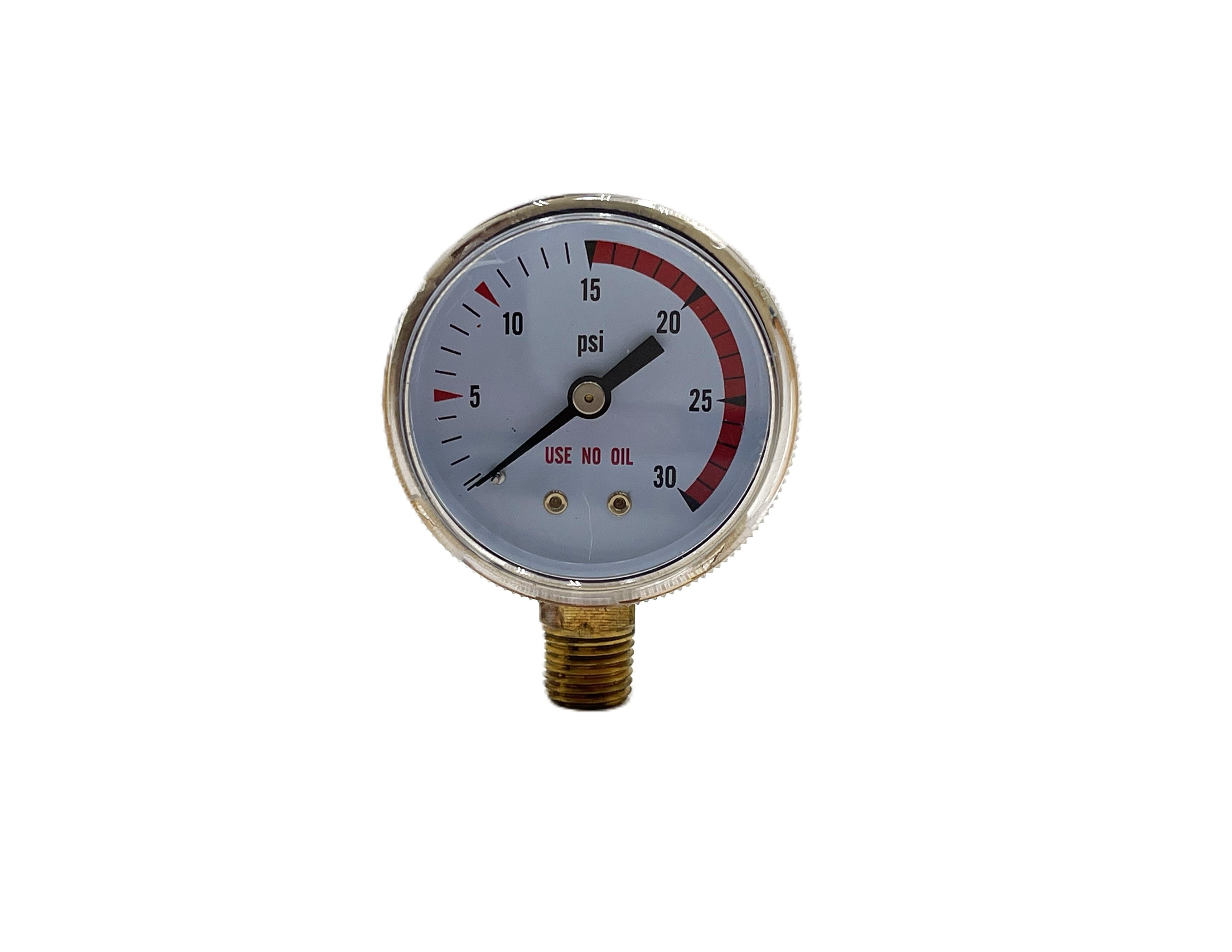 INWELD – 2.5" Pressure Gauge, 0–30 PSI, Red Line, Brass Case, Bottom Mount (1/4")