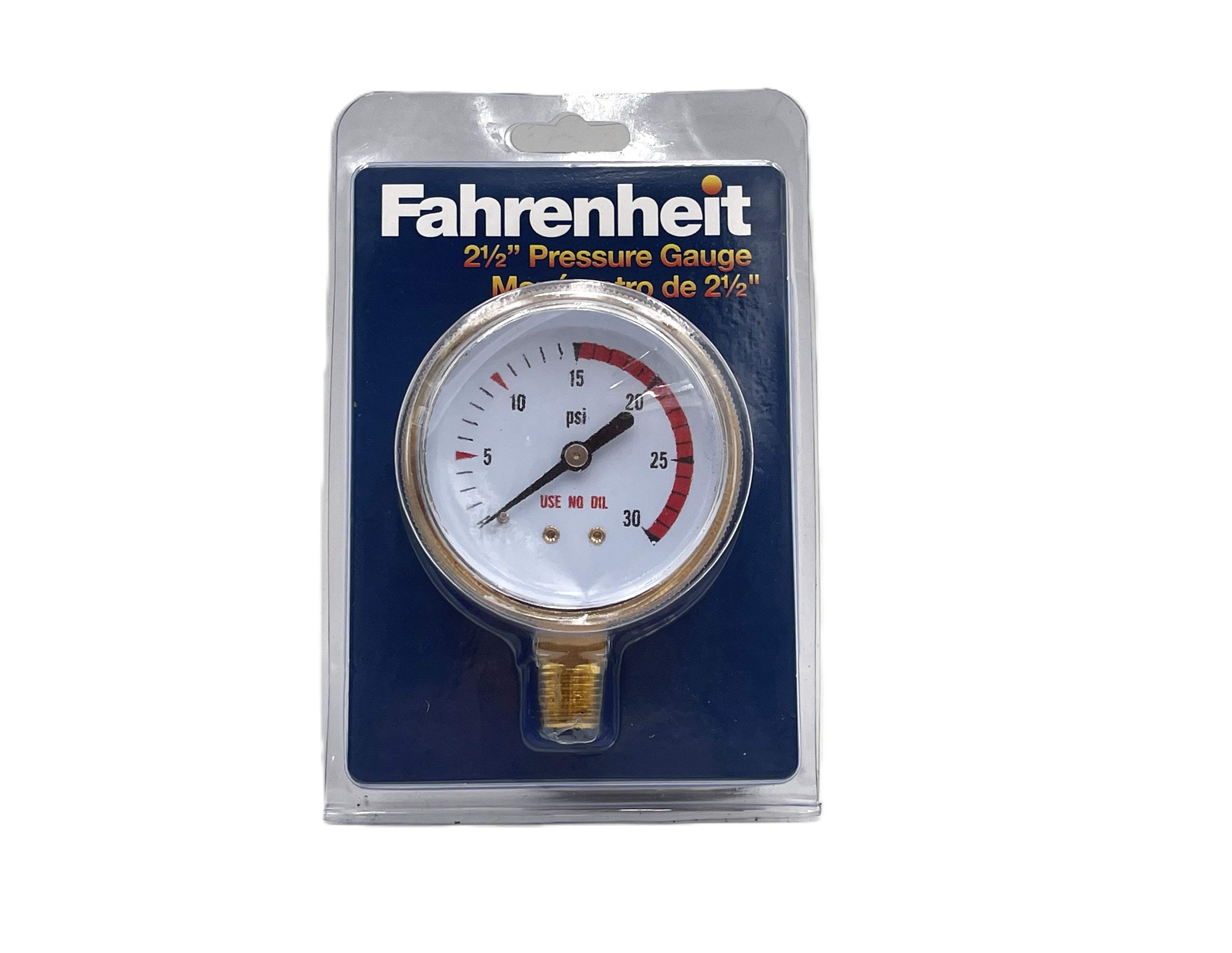 INWELD – 2.5" Pressure Gauge, 0–30 PSI, Red Line, Brass Case, Bottom Mount (1/4")
