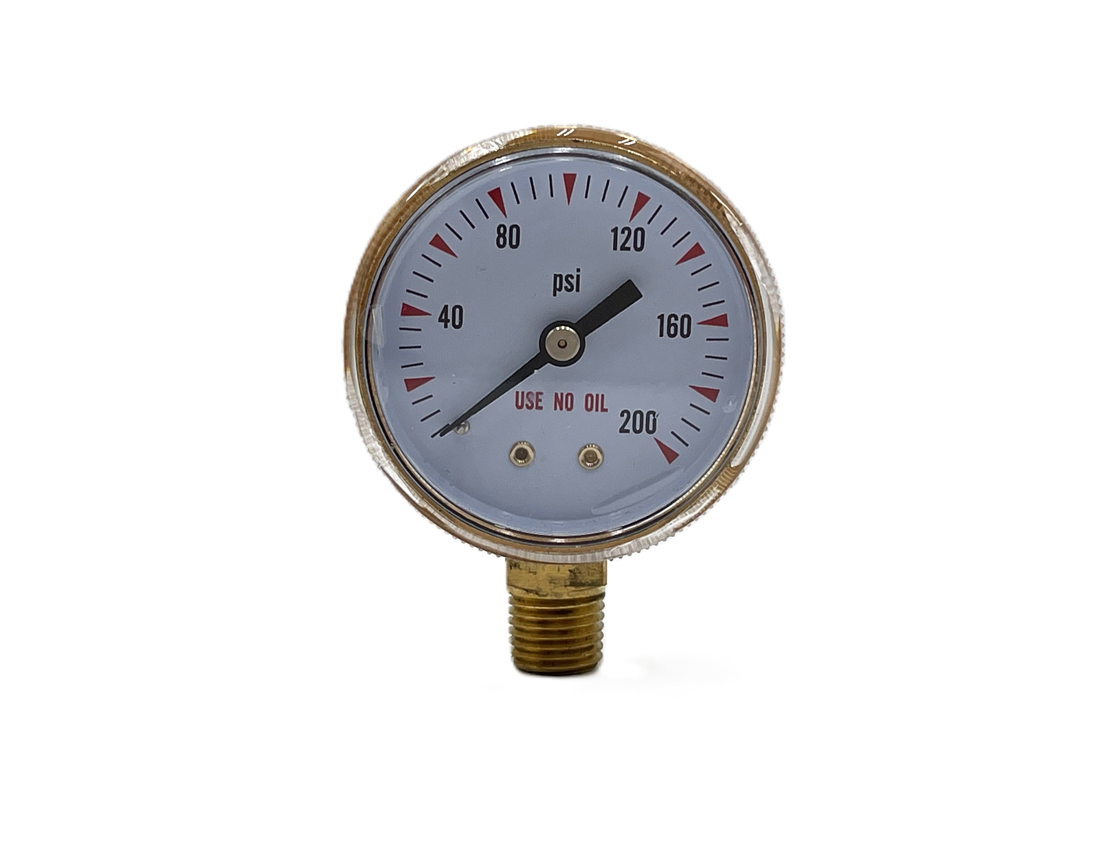 INWELD – 2" Pressure Gauge, 0–200 PSI, Brass Case, Bottom Mount (1/4")