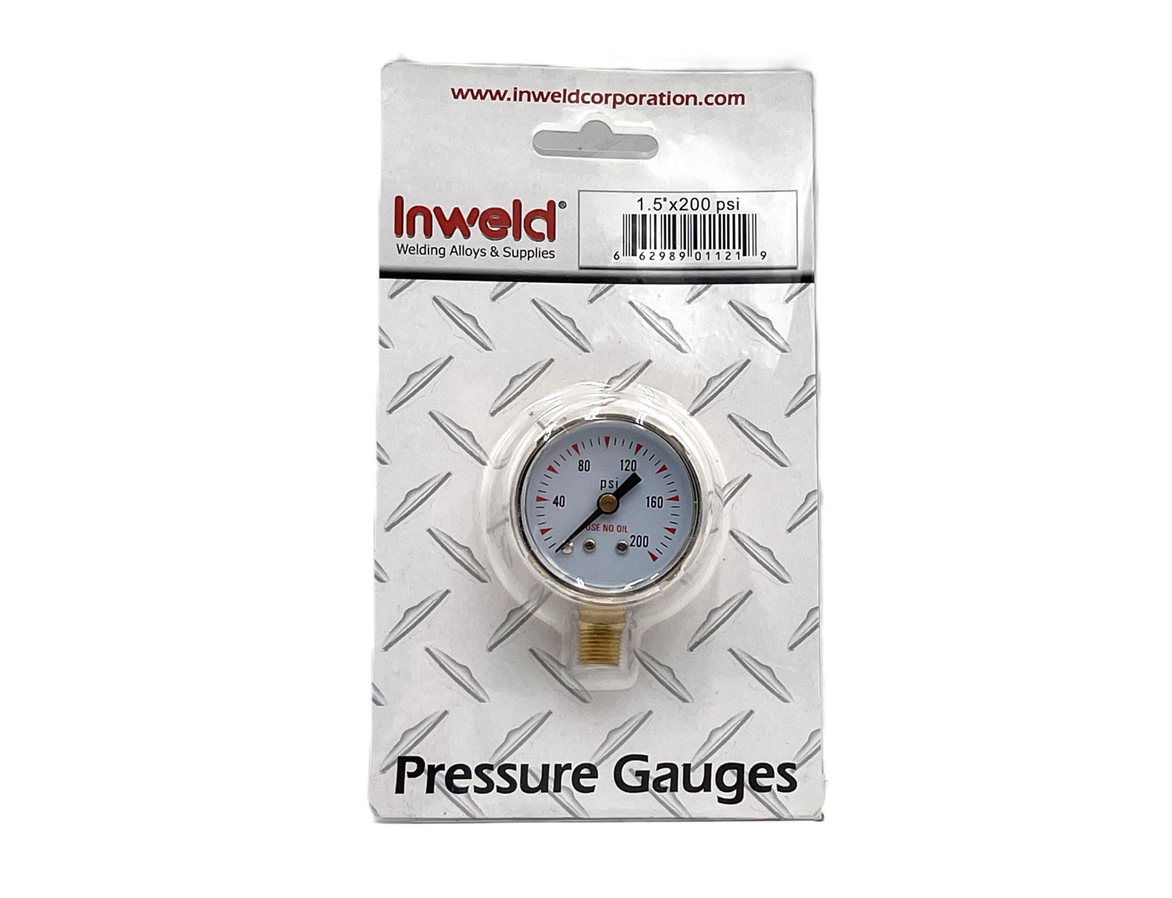 INWELD - 1.5" Pressure Gauge, 0–200 PSI, Brass Case, Bottom Mount