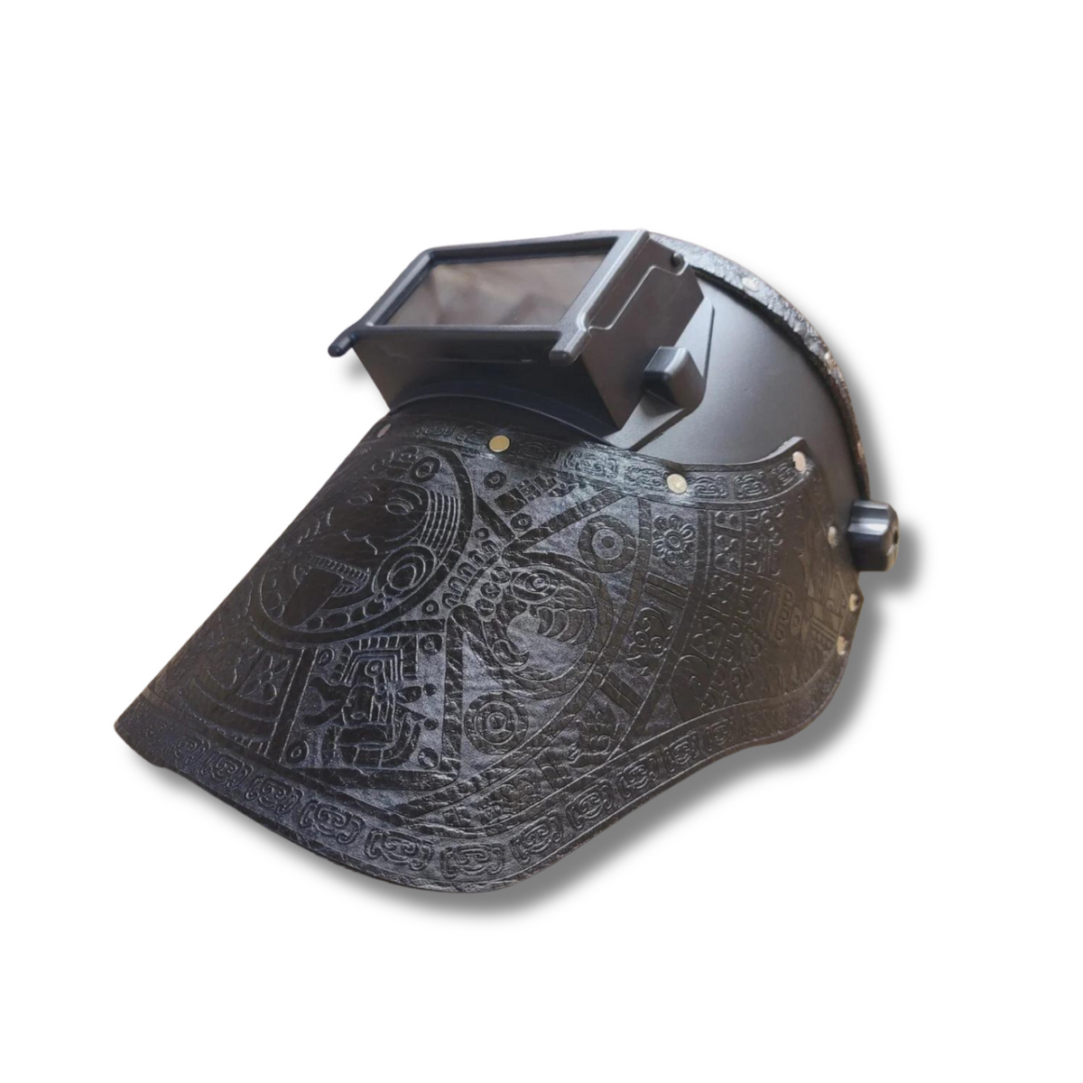 Outlaw Leather Welding Hood Midnight Black on Black Aztec