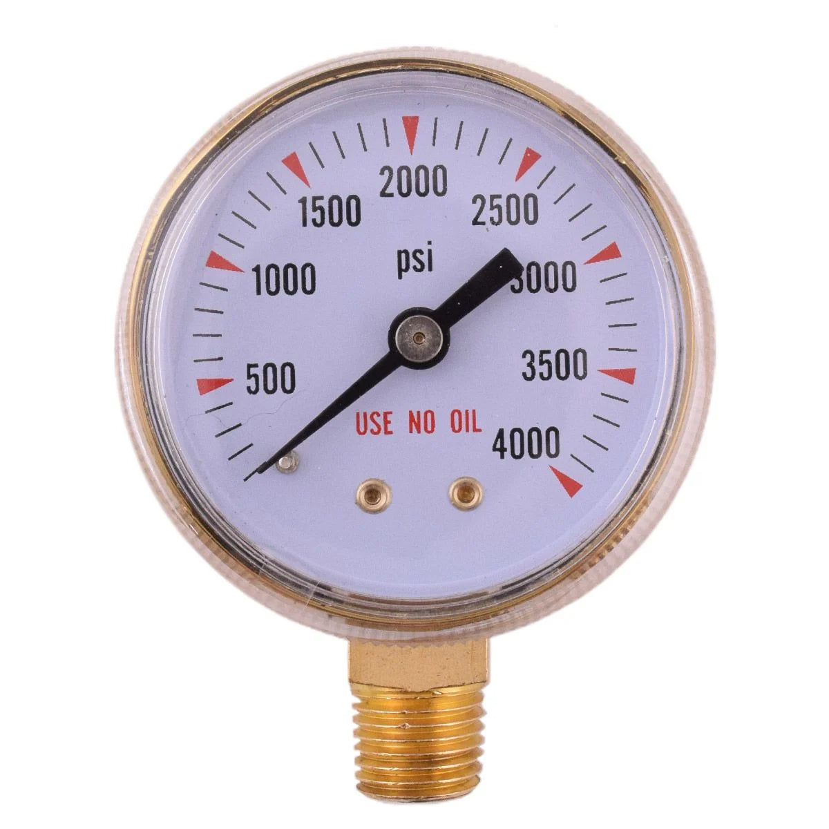 INWELD - 1.5" Pressure Gauge, 0–4000 PSI, Brass Case, Bottom Mount (1/4")