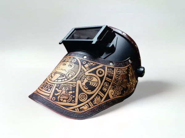 Outlaw Leather - Welding Hood - Aztec Calendar Natural