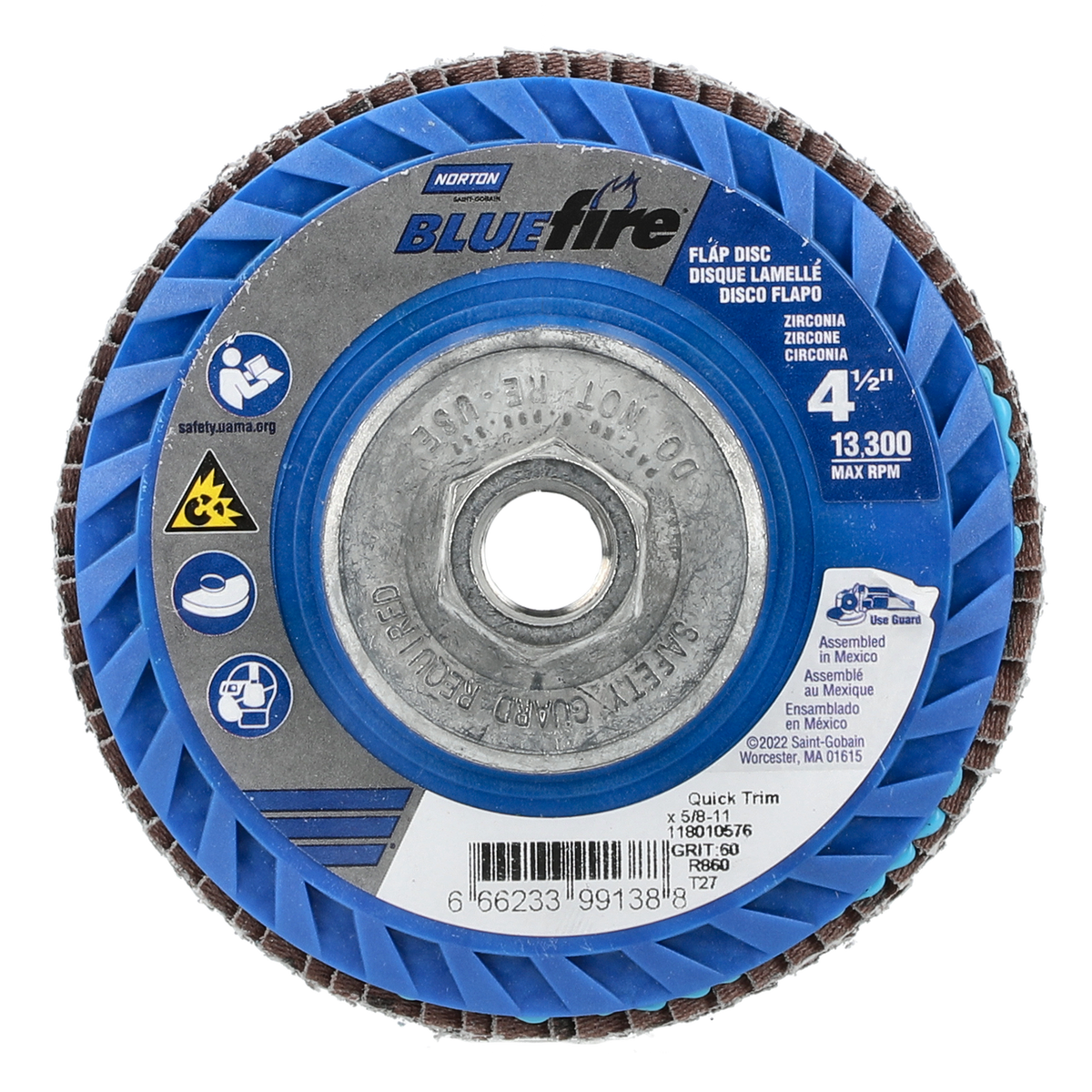 Flap Disc, 4 1/2 In x 60 Grit, 5/8