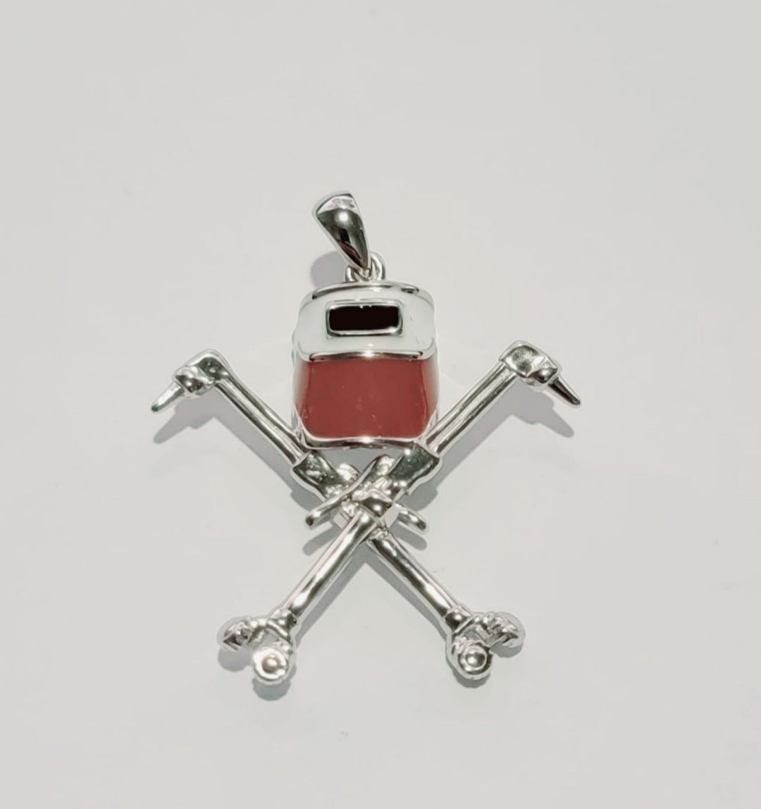 .925 Sterling Silver Cutting Torch and Brown Welding Hood Pendant