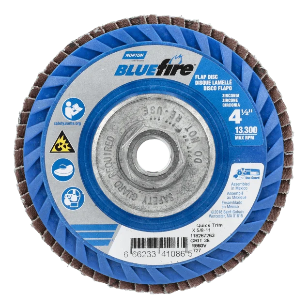 Norton BlueFire ZA Plastic Flat Flap Disc 4 1/2 X 5/8 - 11 40 Grift