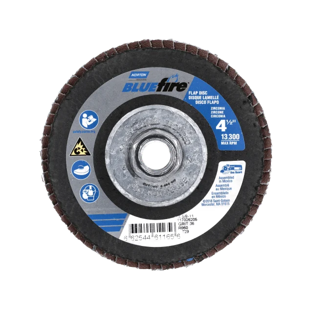 Norton BlueFire ZA Arbor Thread Fiberglass Conical Flap Disc 4 1/2 X 5/8 - 11 - 80Grift