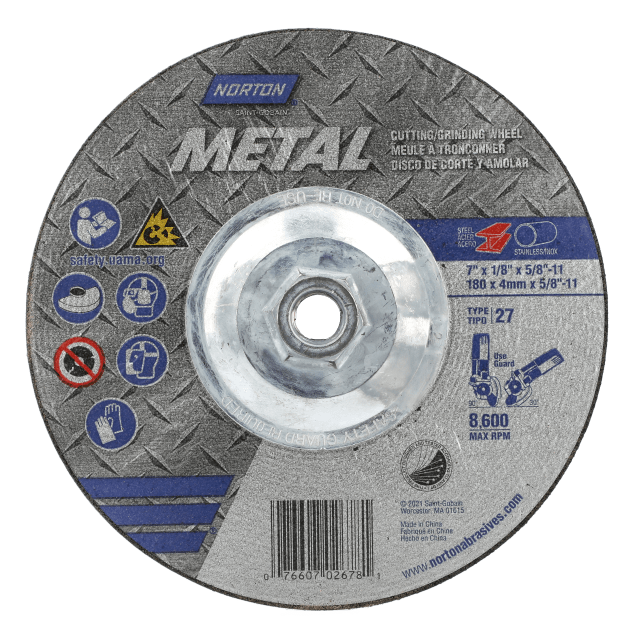 Norton Metal AO Right Angle Type 27 Grinding Wheel Metal & Stainless Steel