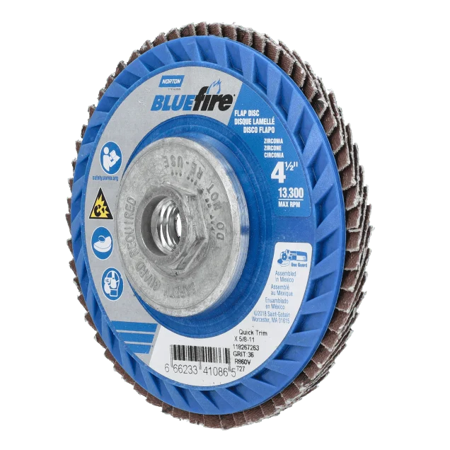 Norton BlueFire ZA Plastic Flat Flap Disc 4 1/2 X 5/8 - 11 40 Grift
