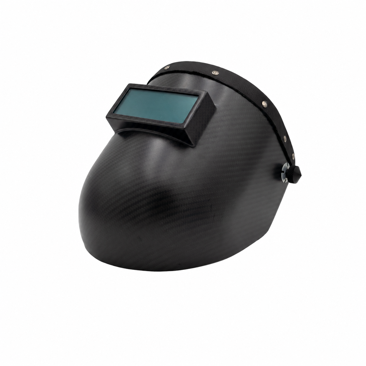 Outlaw Leather Carbon Fiber Black Leather welding helmet — standardized framing