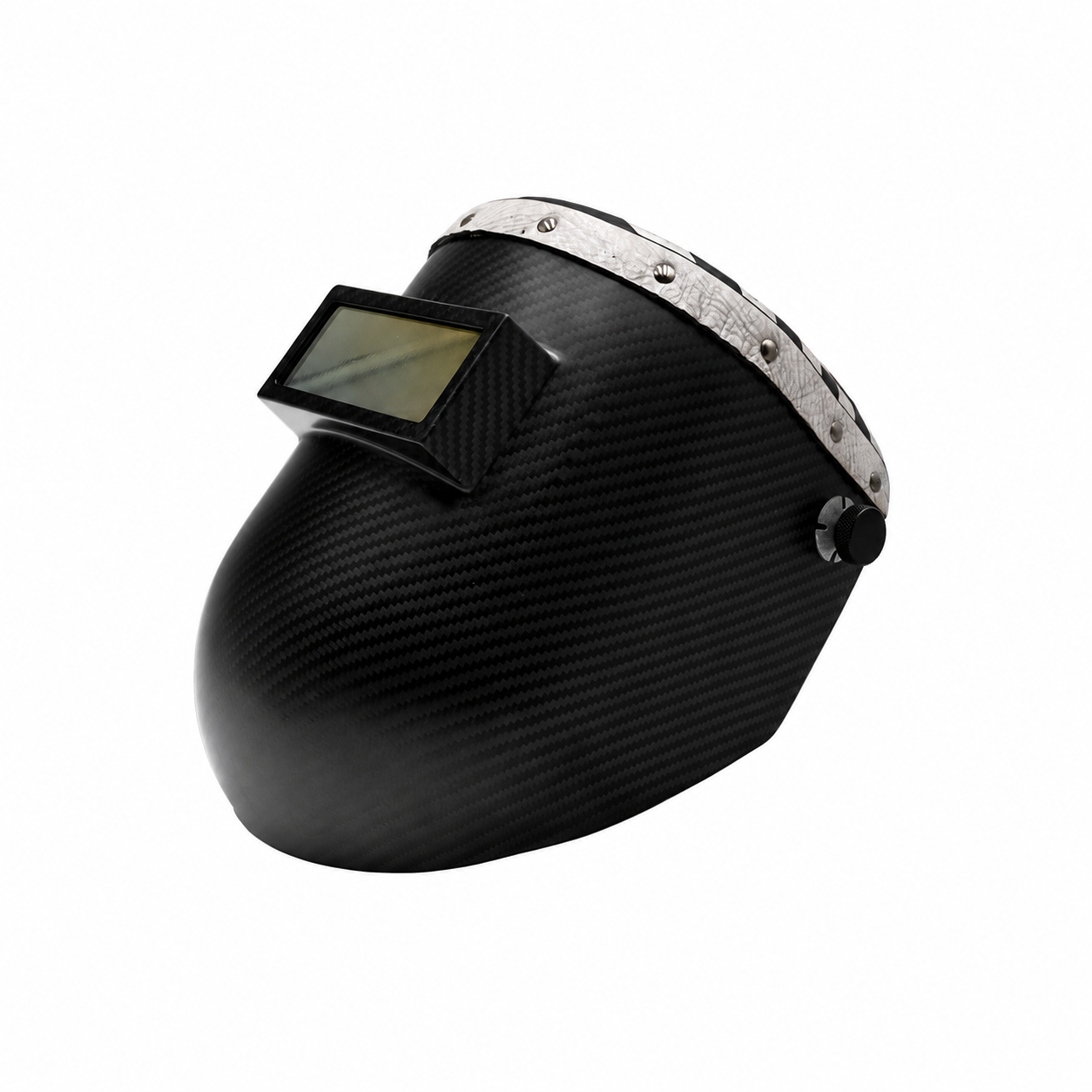 Outlaw Leather Carbon Fiber USA Black and White welding helmet — standardized framing