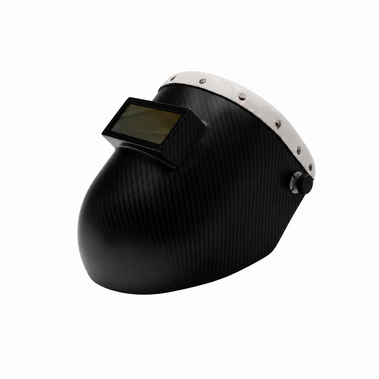 Outlaw Leather Carbon Fiber White Bandana welding helmet — standardized framing