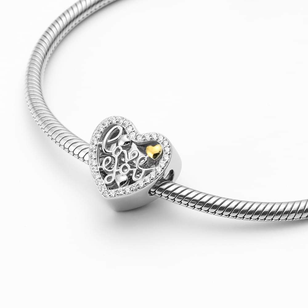 Sterling Silver Love You Heart Spacer Charm