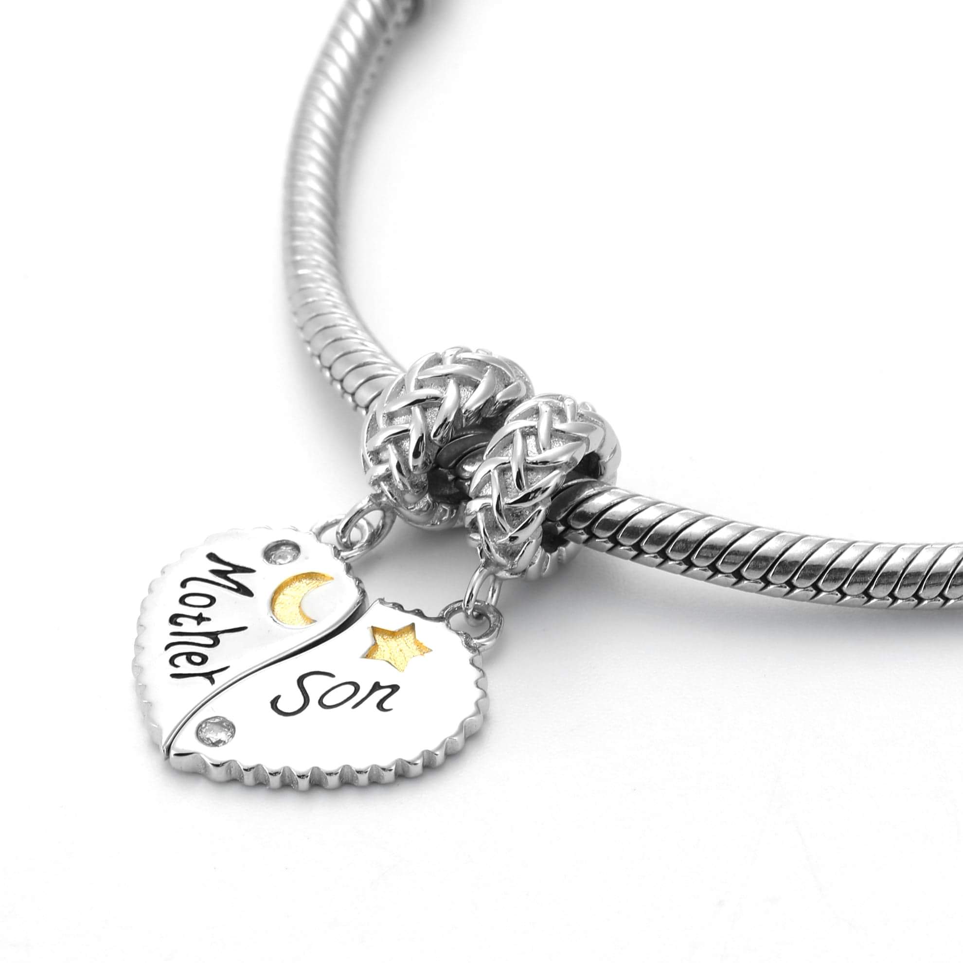 Sterling Silver Mother and Son Heart Charm Set