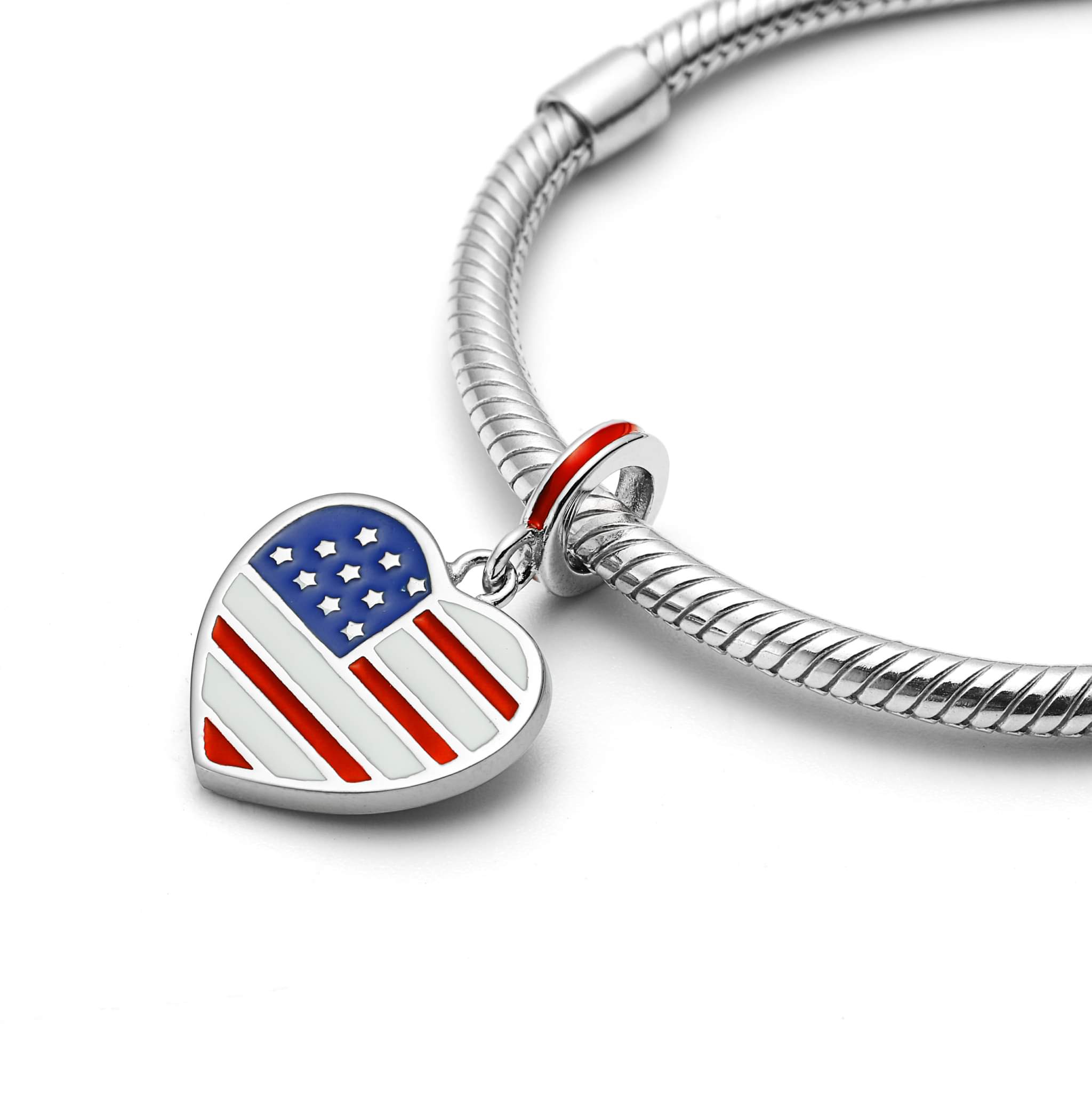 Sterling Silver I Love USA Heart Charm