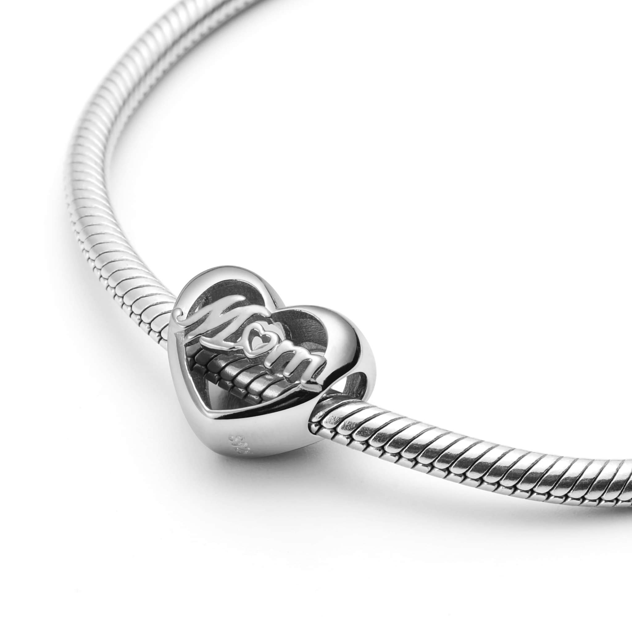 Sterling Silver Mom Heart Spacer Charm