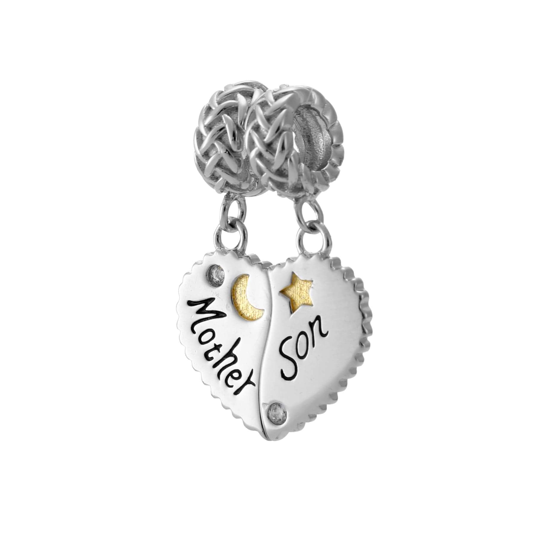 Sterling Silver Mother and Son Heart Charm Set