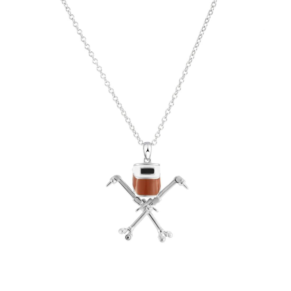 .925 Sterling Silver Cutting Torch and Brown Welding Hood Pendant