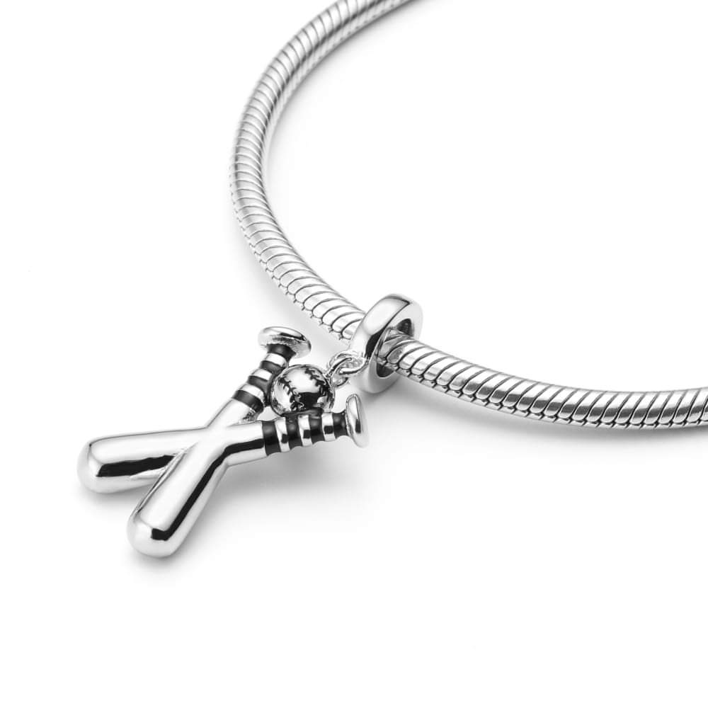 Sterling Silver Crossed Baseball Bats Charm