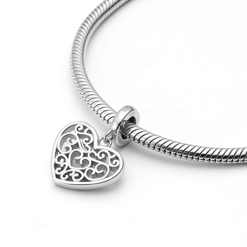 Sterling Silver Swirl Heart Charm